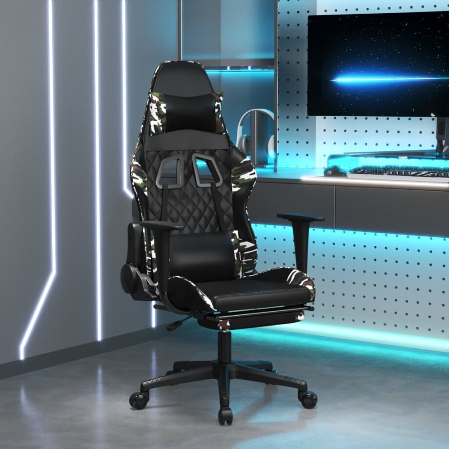 vidaXL Gamestoel met voetensteun kunstleer zwart en camouflage afbeelding 1