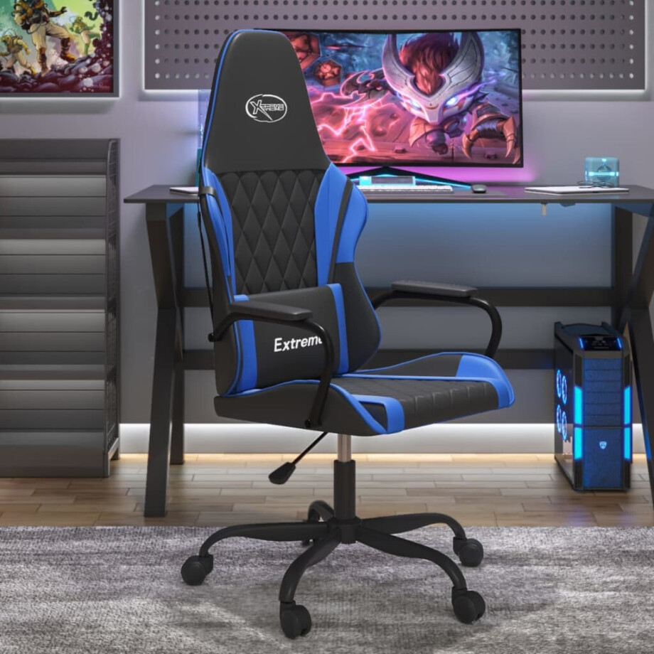 vidaXL Gamestoel kunstleer zwart en blauw vidaXL Gamestoel kunstleer zwart en blauw afbeelding 1