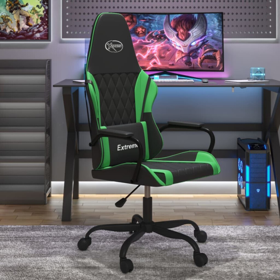 vidaXL Gamestoel kunstleer zwart en groen afbeelding 1