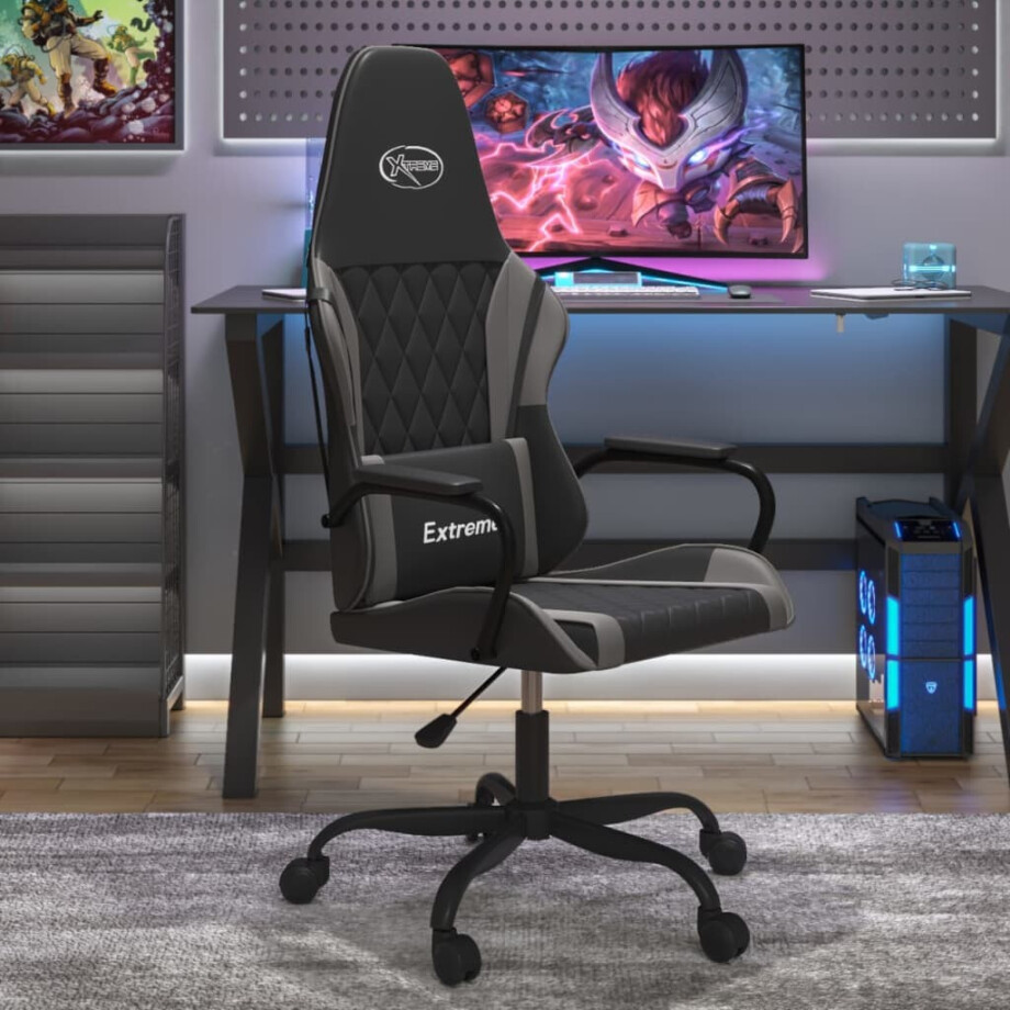 vidaXL Gamestoel kunstleer zwart en grijs vidaXL Gamestoel kunstleer zwart en grijs afbeelding 1