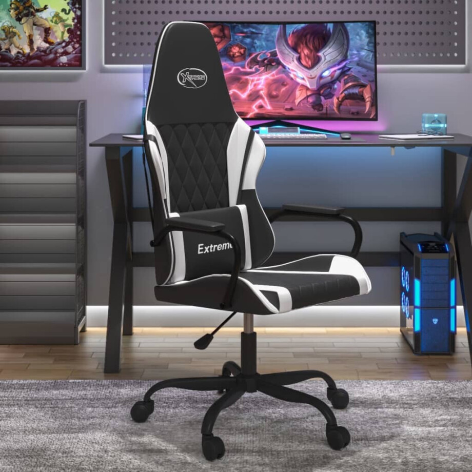 vidaXL Gamestoel kunstleer zwart en wit afbeelding 1