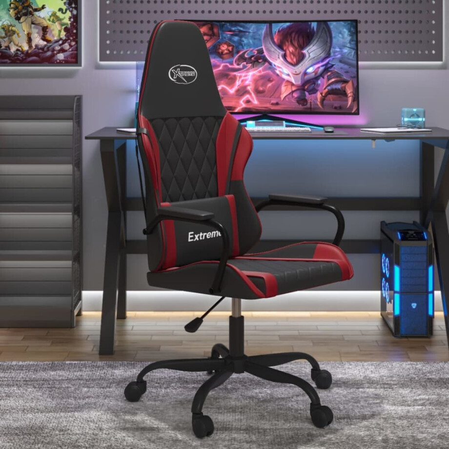 vidaXL Gamestoel kunstleer zwart en wijnrood afbeelding 1