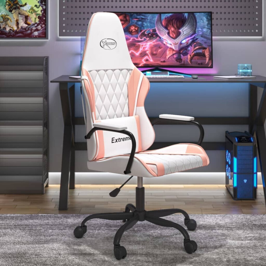 vidaXL Gamestoel kunstleer wit en roze afbeelding 1