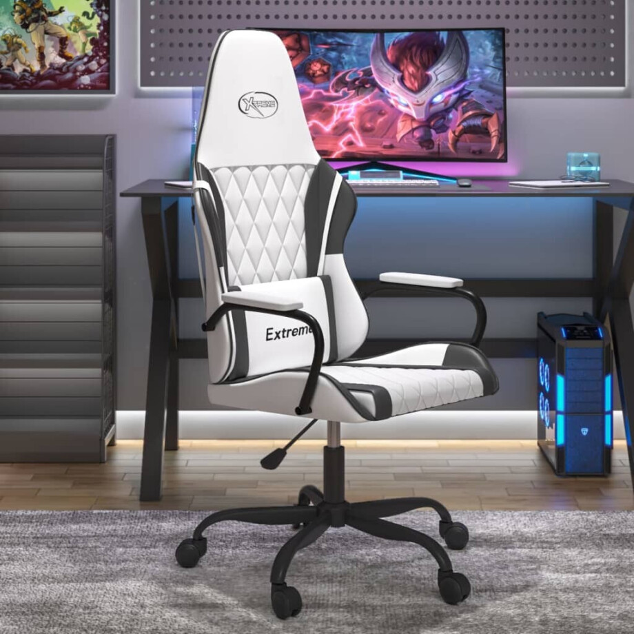 vidaXL Gamestoel kunstleer wit en zwart vidaXL Gamestoel kunstleer wit en zwart afbeelding 1