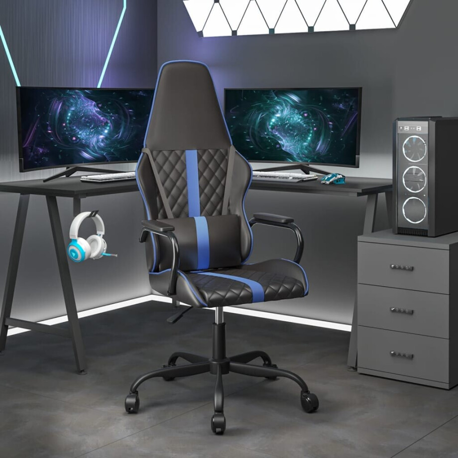 vidaXL Gamestoel kunstleer zwart en blauw vidaXL Gamestoel kunstleer zwart en blauw afbeelding 1