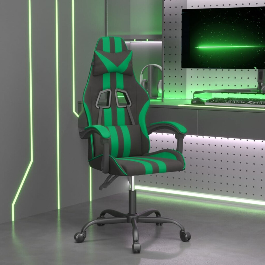 vidaXL Gamestoel kunstleer zwart en groen vidaXL Gamestoel kunstleer zwart en groen afbeelding 1