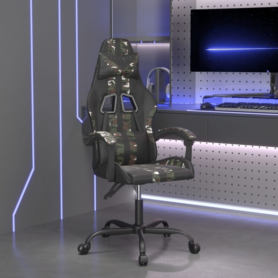 vidaXL Gamestoel kunstleer zwart en camouflage vidaXL Gamestoel kunstleer zwart en camouflage afbeelding 1