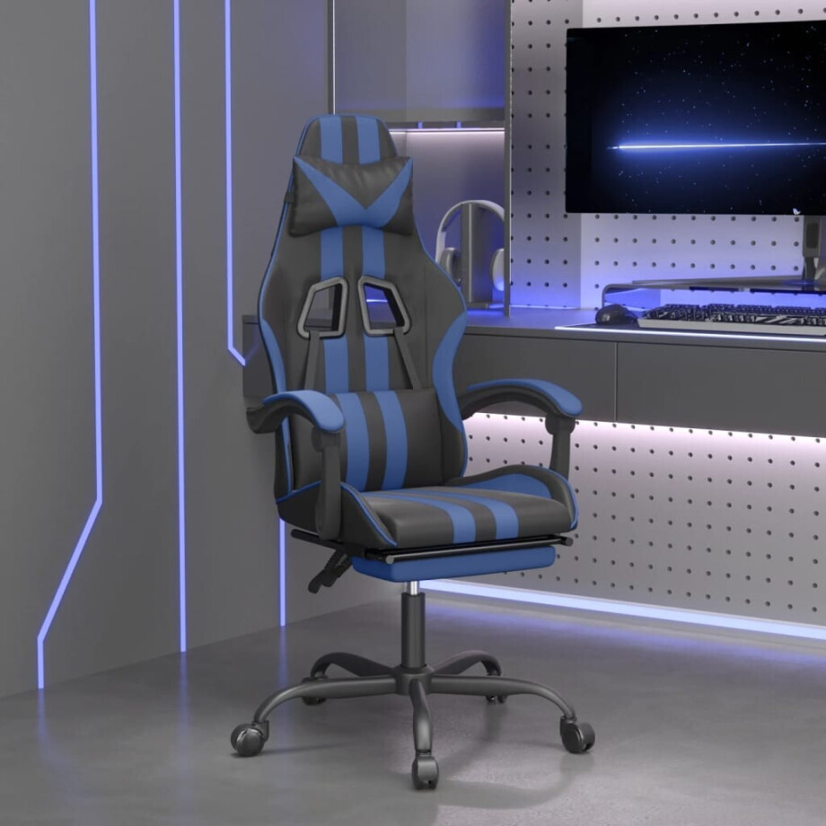 vidaXL Gamestoel met voetensteun kunstleer zwart en blauw afbeelding 1