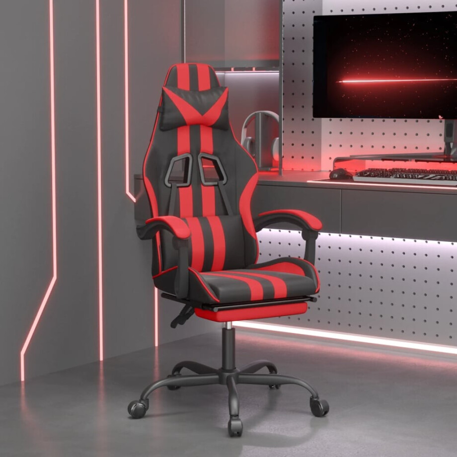 vidaXL Gamestoel met voetensteun kunstleer zwart en rood vidaXL Gamestoel met voetensteun kunstleer zwart en rood afbeelding 1