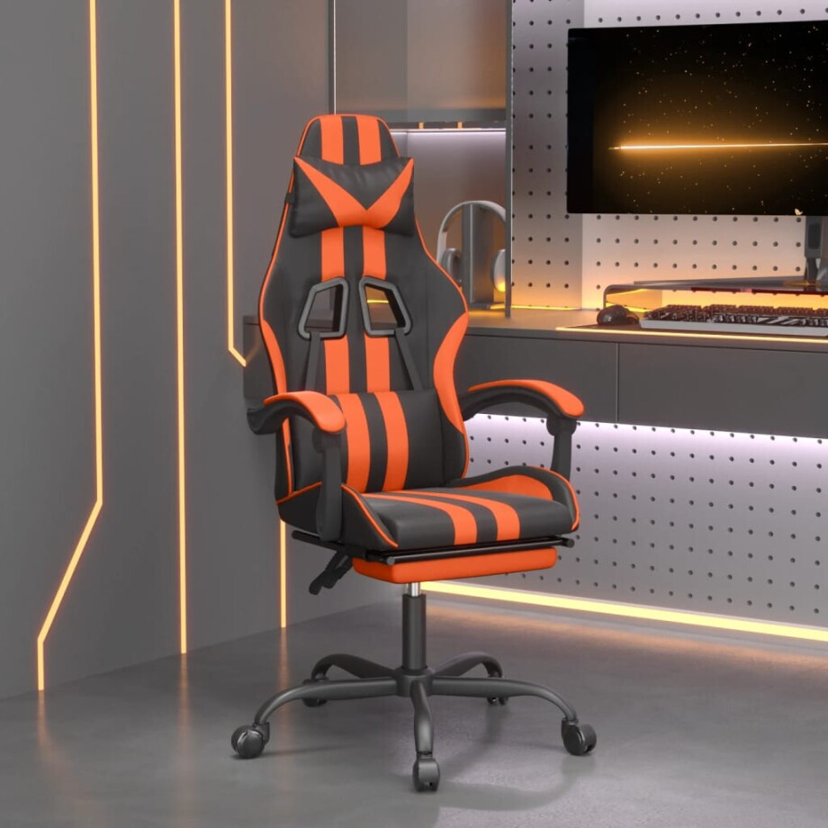 vidaXL Gamestoel met voetensteun kunstleer zwart en oranje afbeelding 1