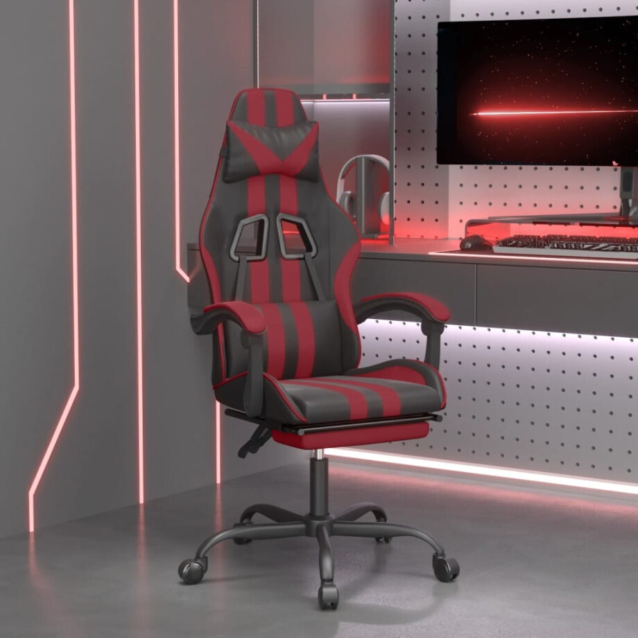 vidaXL Gamestoel met voetensteun kunstleer wit en wijnrood afbeelding 1