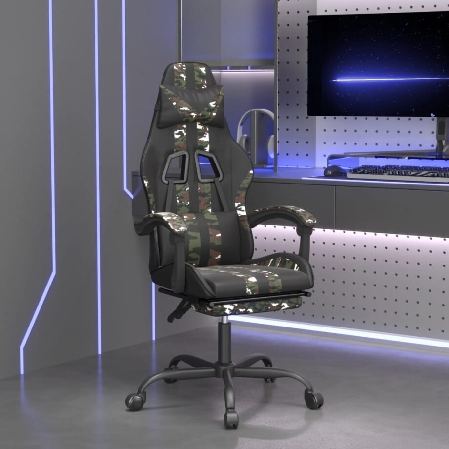 vidaXL Gamestoel met voetensteun kunstleer zwart en camouflage afbeelding 1
