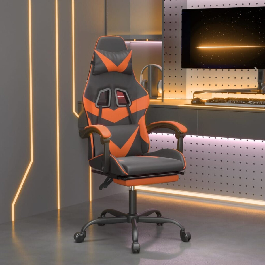 vidaXL Gamestoel met voetensteun kunstleer zwart en oranje afbeelding 1