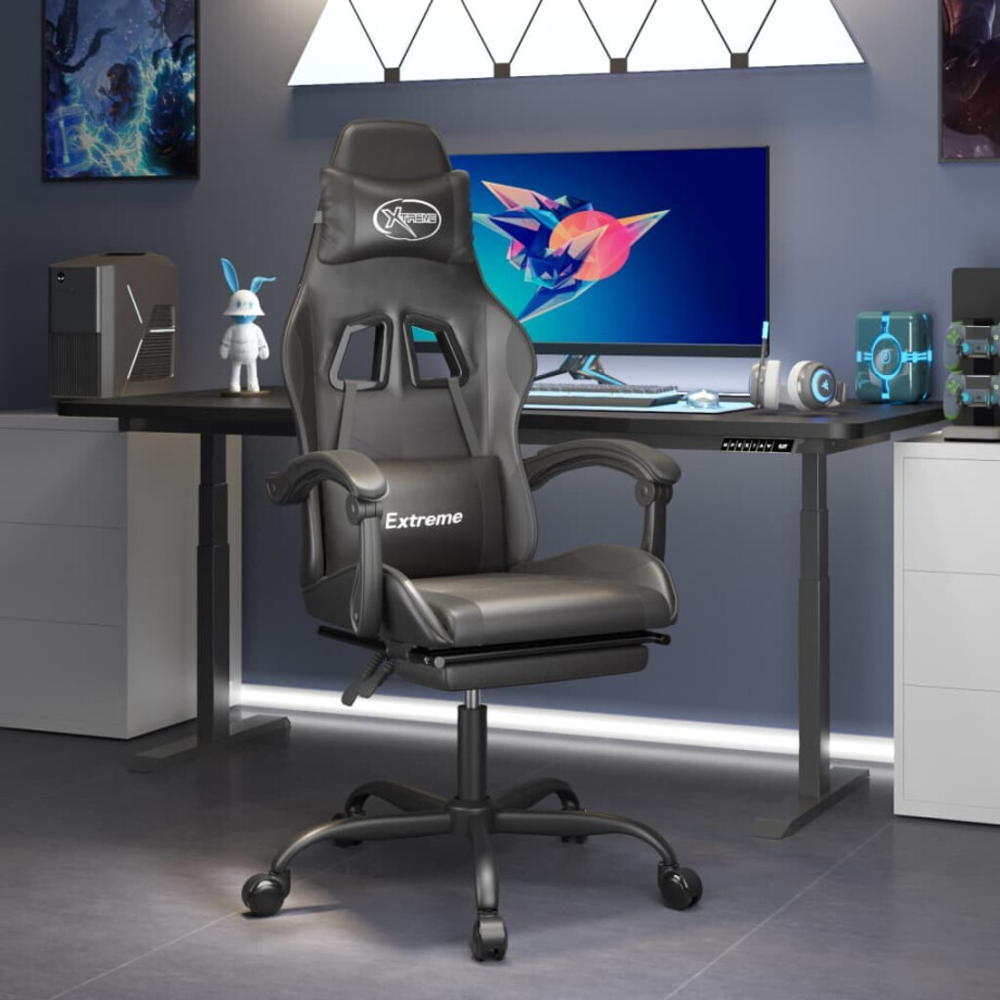 vidaXL Gamestoel met voetensteun kunstleer zwart vidaXL Gamestoel met voetensteun kunstleer zwart afbeelding 1