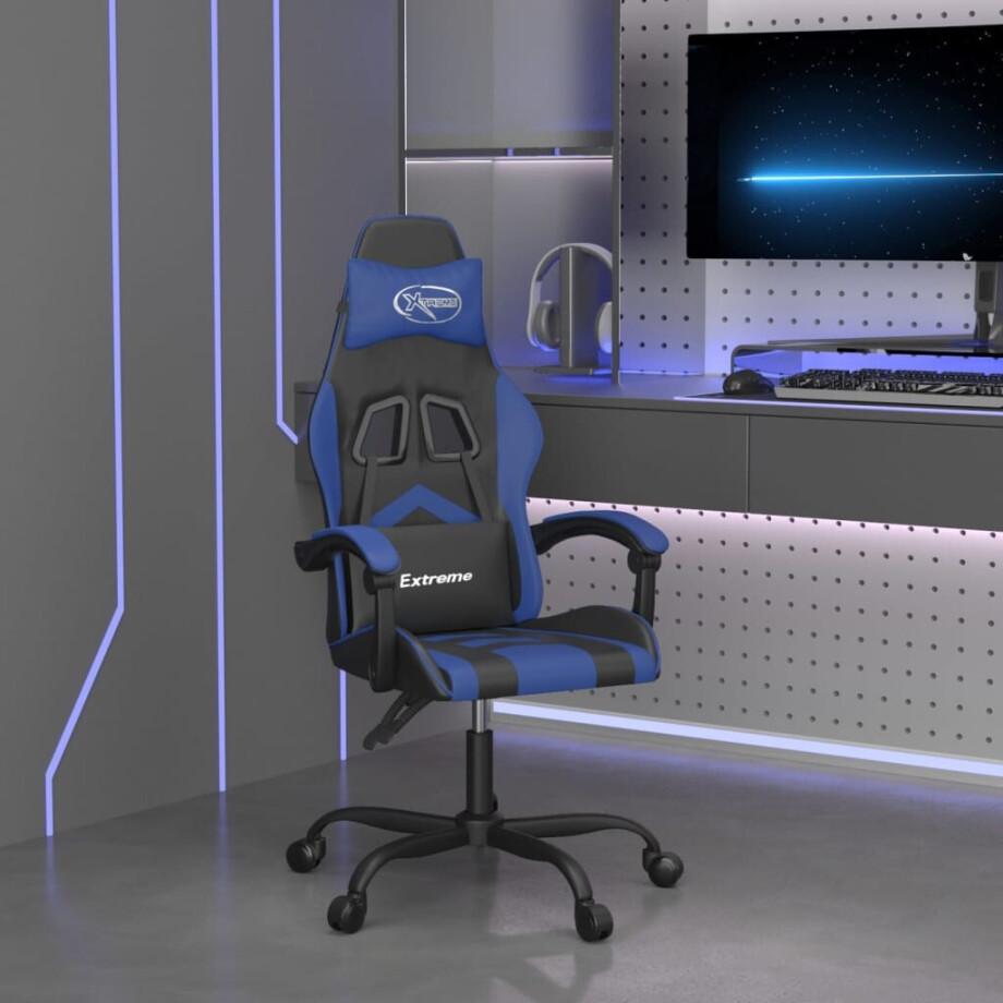vidaXL Gamestoel kunstleer zwart en blauw vidaXL Gamestoel kunstleer zwart en blauw afbeelding 1