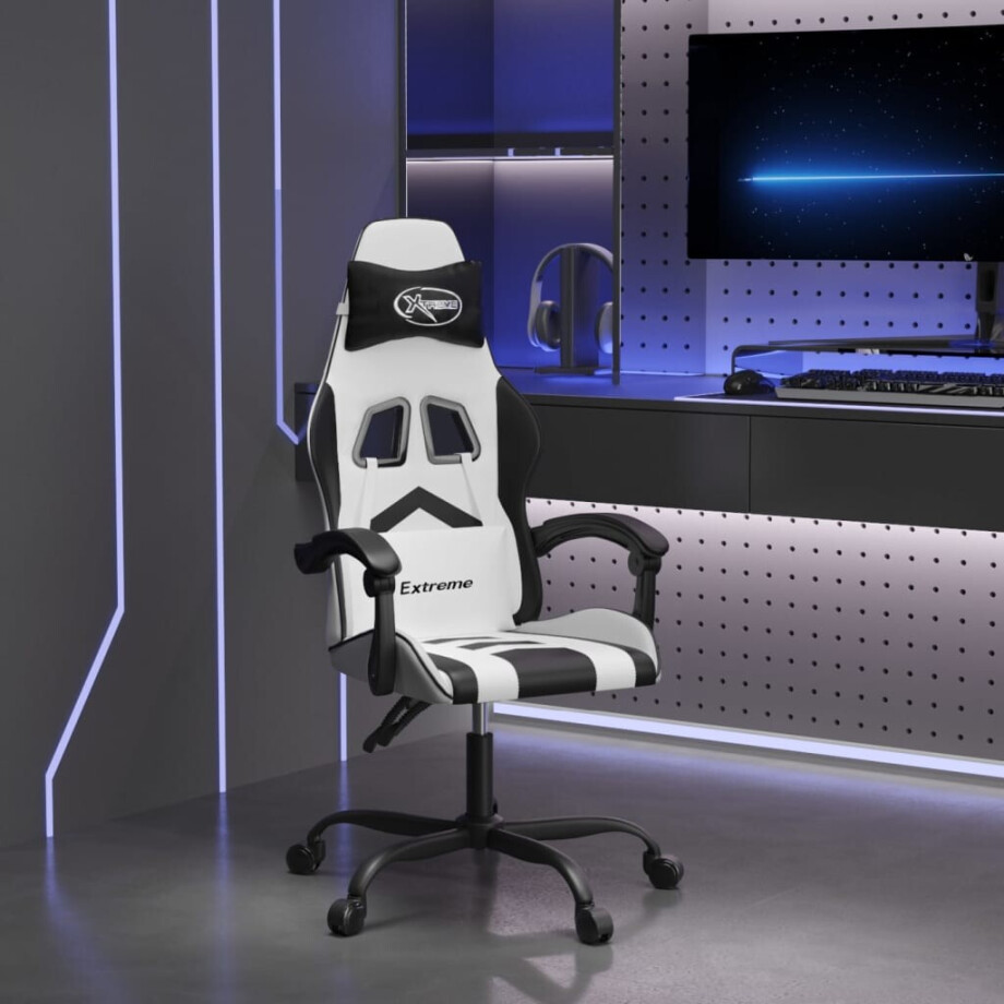 vidaXL Gamestoel kunstleer wit en zwart vidaXL Gamestoel kunstleer wit en zwart afbeelding 1