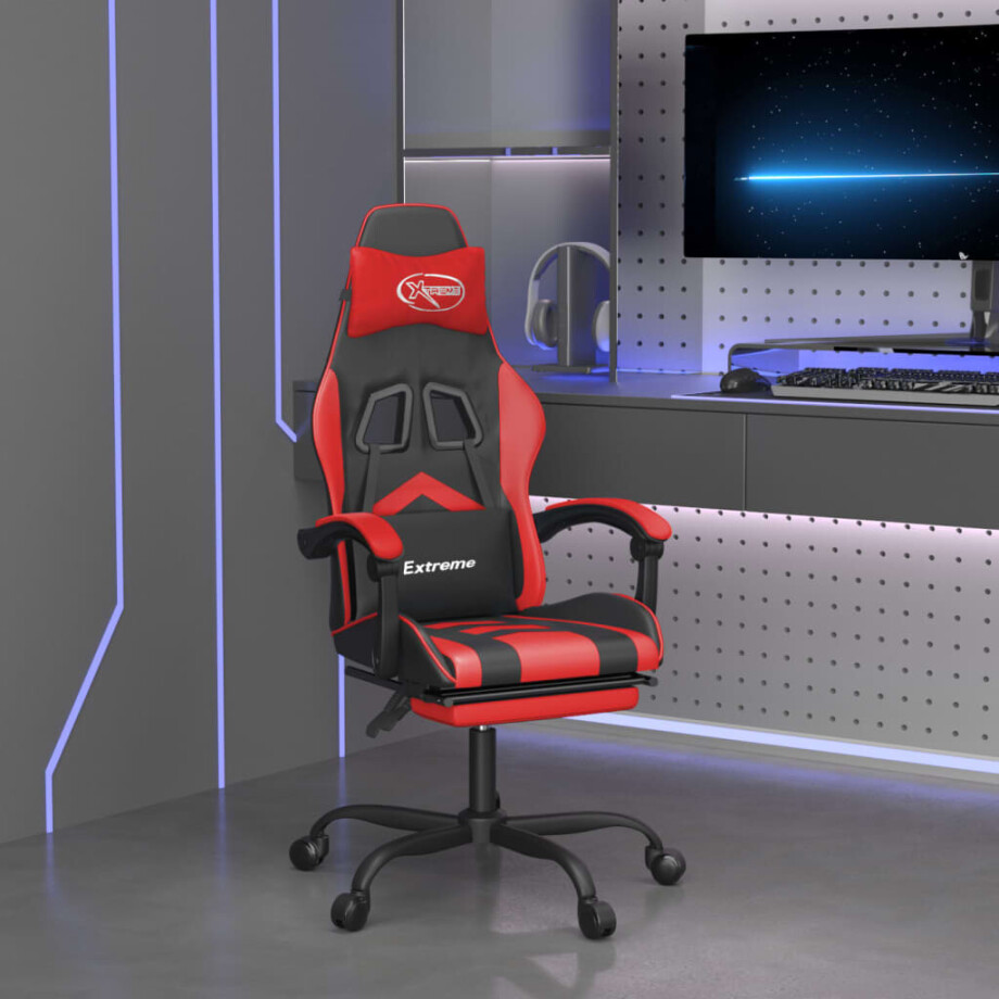 vidaXL Gamestoel met voetensteun kunstleer zwart en rood afbeelding 1