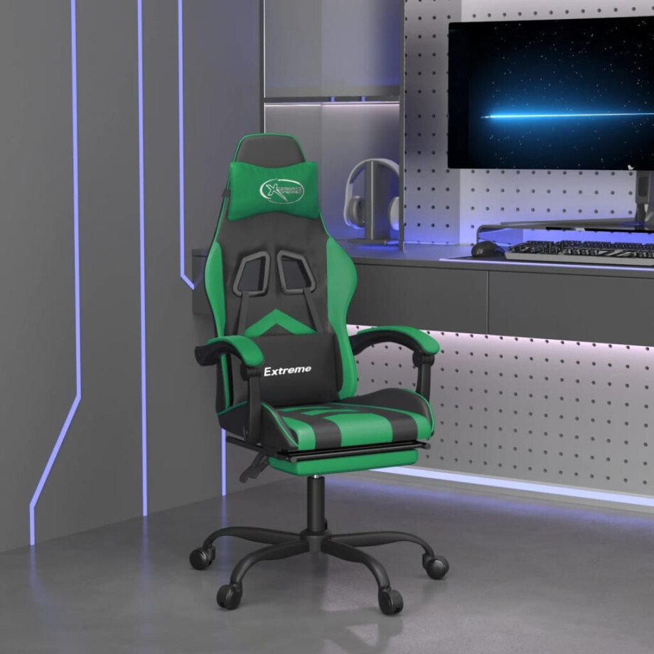 vidaXL Gamestoel met voetensteun kunstleer zwart en groen afbeelding 1