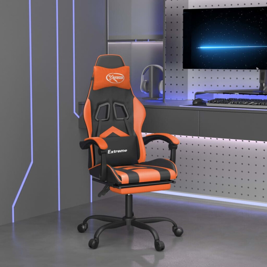 vidaXL Gamestoel met voetensteun kunstleer zwart en oranje afbeelding 1