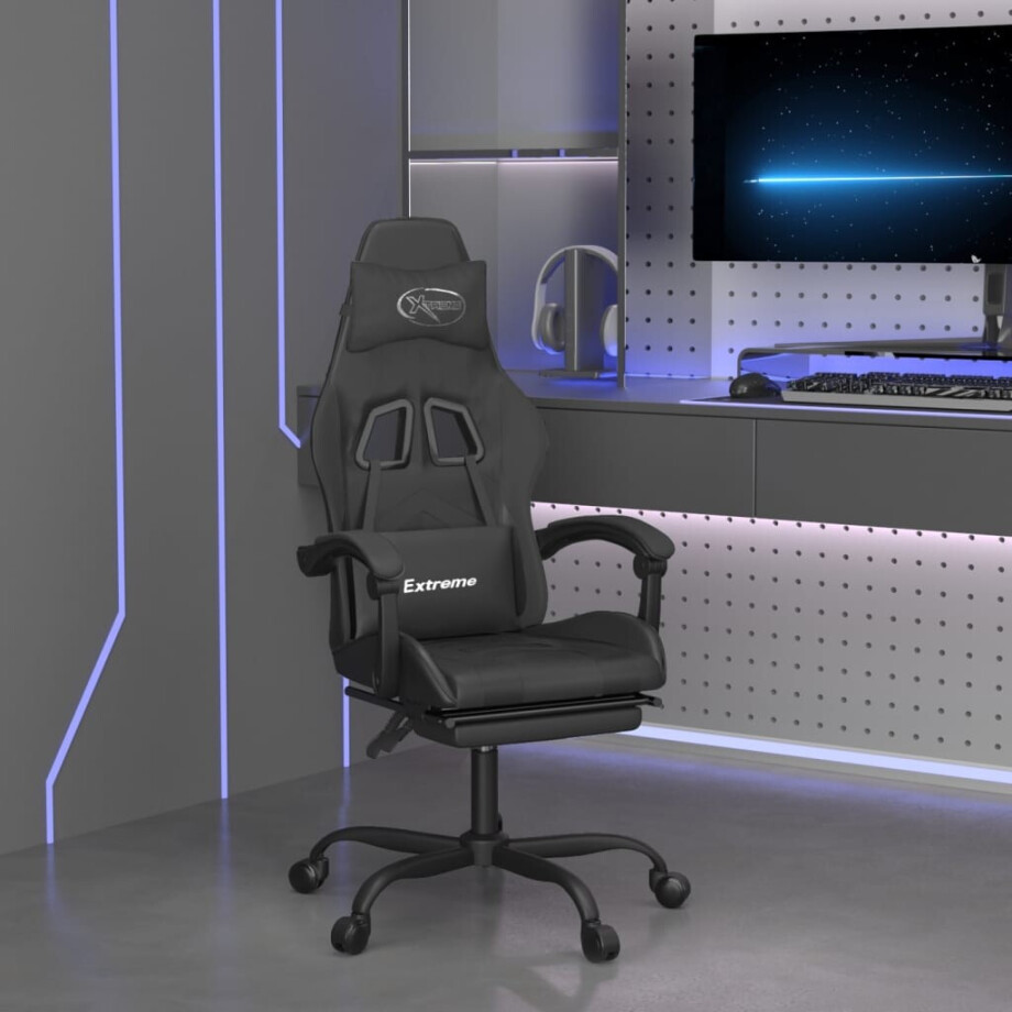 vidaXL Gamestoel met voetensteun kunstleer zwart vidaXL Gamestoel met voetensteun kunstleer zwart afbeelding 1