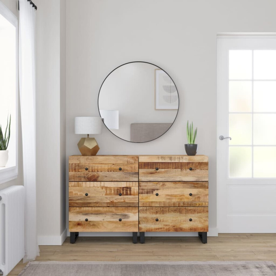 vidaXL Dressoirs 2 st 60x33x75 cm ruw mangohout vidaXL Dressoirs 2 st 60x33x75 cm ruw mangohout afbeelding 1