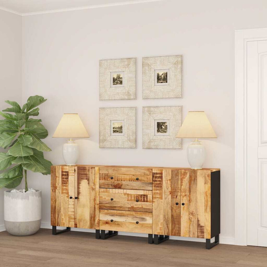 vidaXL Dressoirs 3 st ruw mangohout afbeelding 1