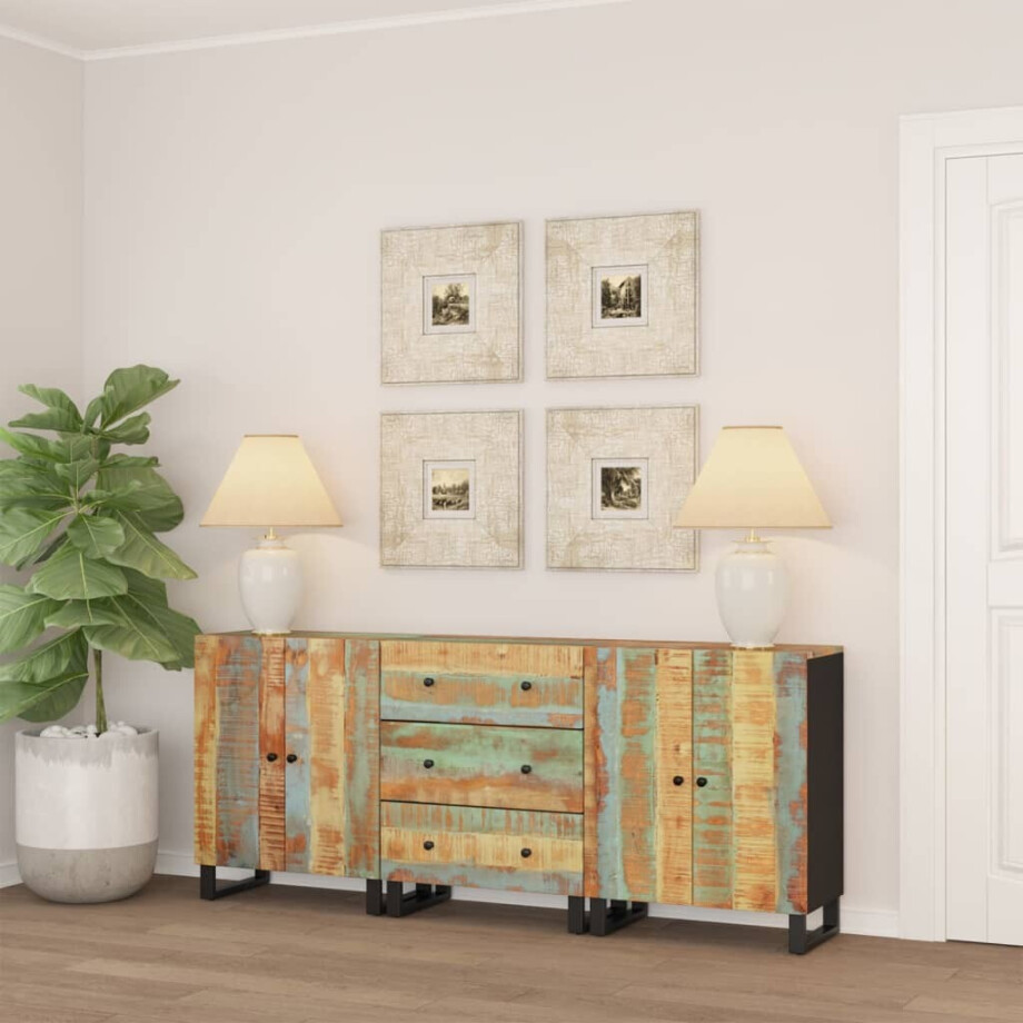 vidaXL 3 st Dressoir massief gerecycled hout vidaXL 3 st Dressoir massief gerecycled hout afbeelding 1