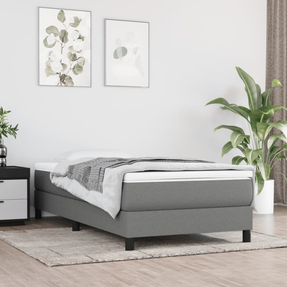 vidaXL Boxspring bed 90x200 cm stof donkergrijs vidaXL Boxspring bed 90x200 cm stof donkergrijs afbeelding 1