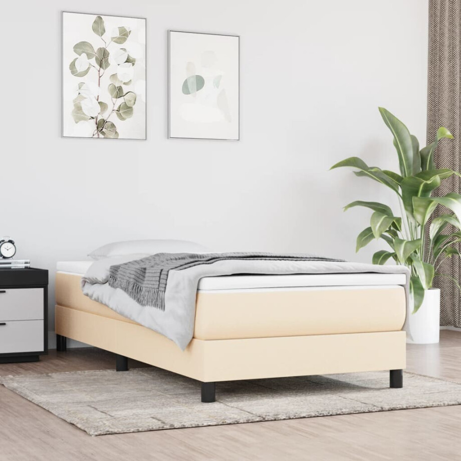 vidaXL Boxspring bed 90x200 cm stof crèmekleurig vidaXL Boxspring bed 90x200 cm stof crèmekleurig afbeelding 1