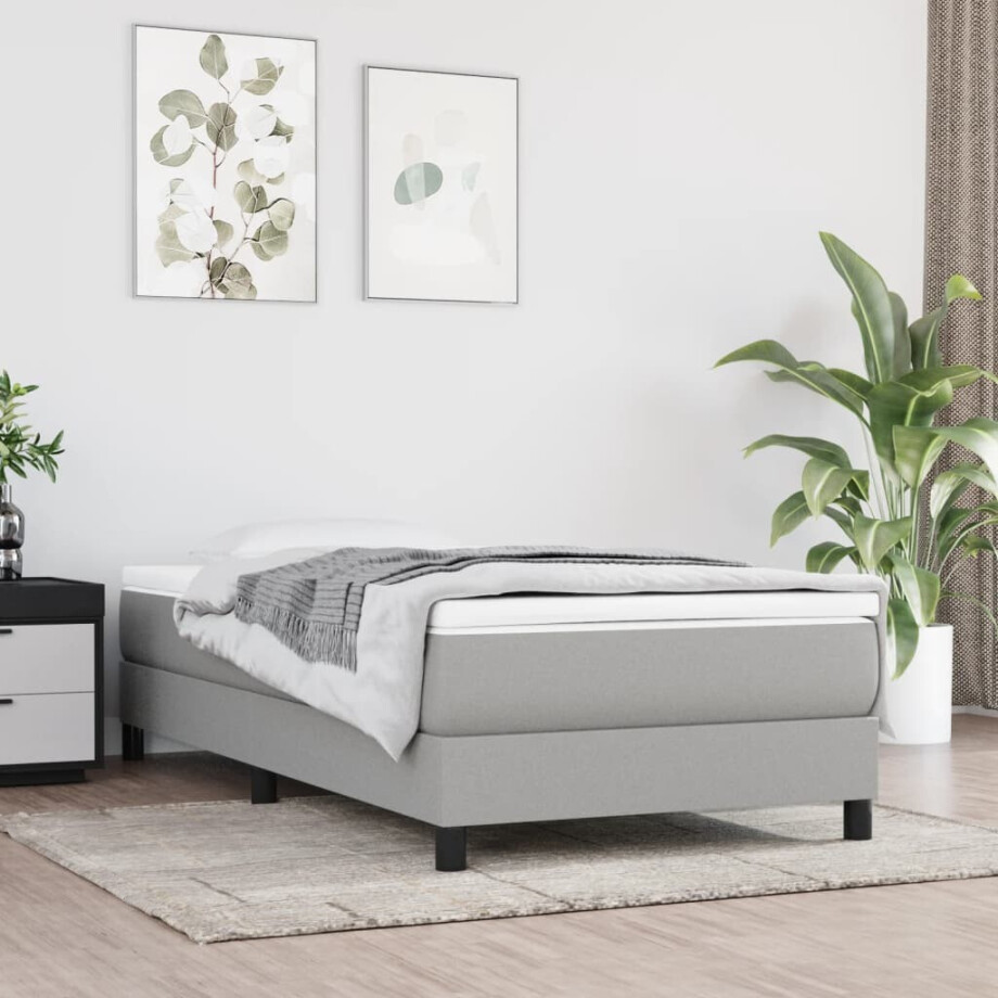 vidaXL Boxspring bed 100x200 cm stof lichtgrijs vidaXL Boxspring bed 100x200 cm stof lichtgrijs afbeelding 1