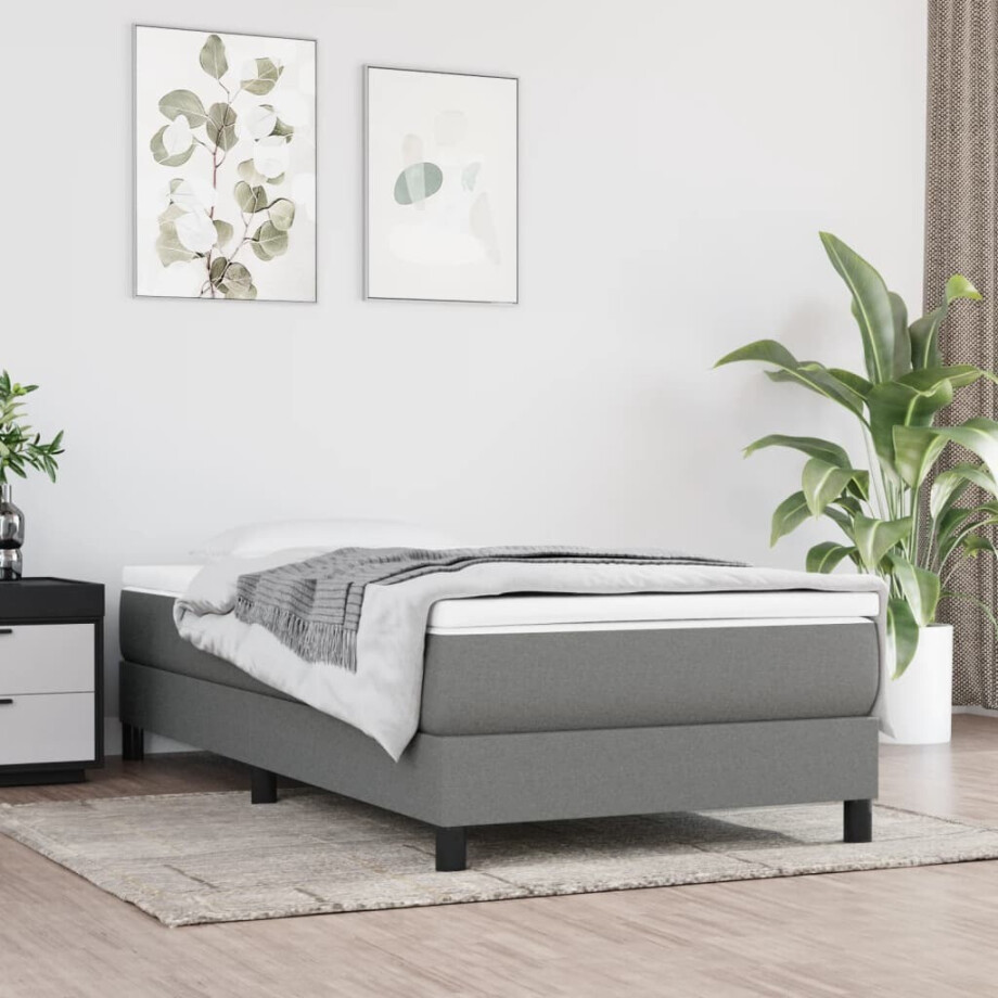 vidaXL Boxspring bed 100x200 cm stof donkergrijs vidaXL Boxspring bed 100x200 cm stof donkergrijs afbeelding 1