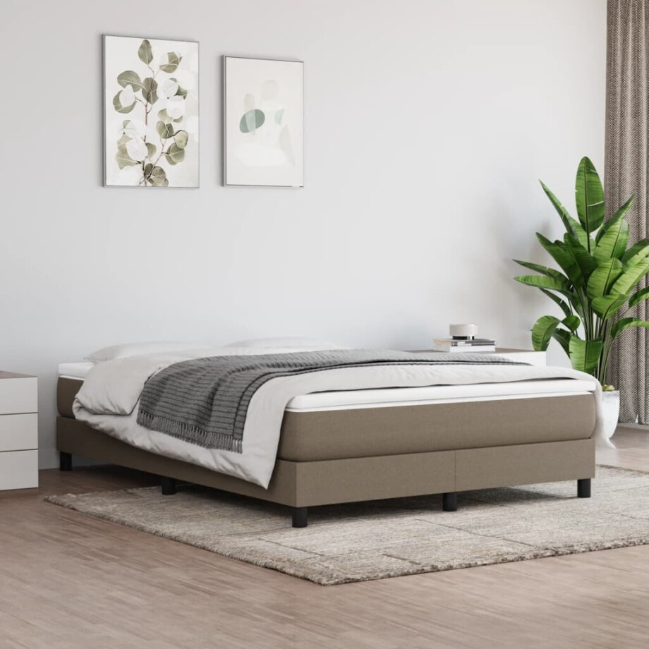 vidaXL Boxspring bed stof taupe 140x190 cm vidaXL Boxspring bed stof taupe 140x190 cm afbeelding 1