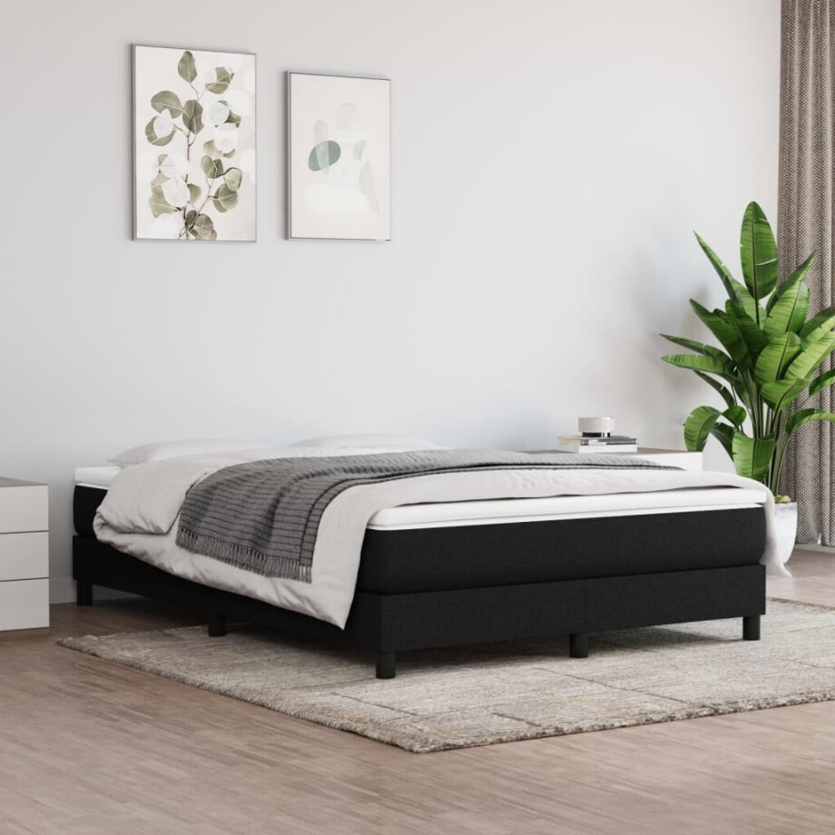 vidaXL Boxspring bed stof zwart 140x200 cm afbeelding 1