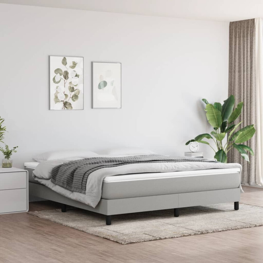 vidaXL Boxspring bed stof lichtgrijs 160x200 cm vidaXL Boxspring bed stof lichtgrijs 160x200 cm afbeelding 1