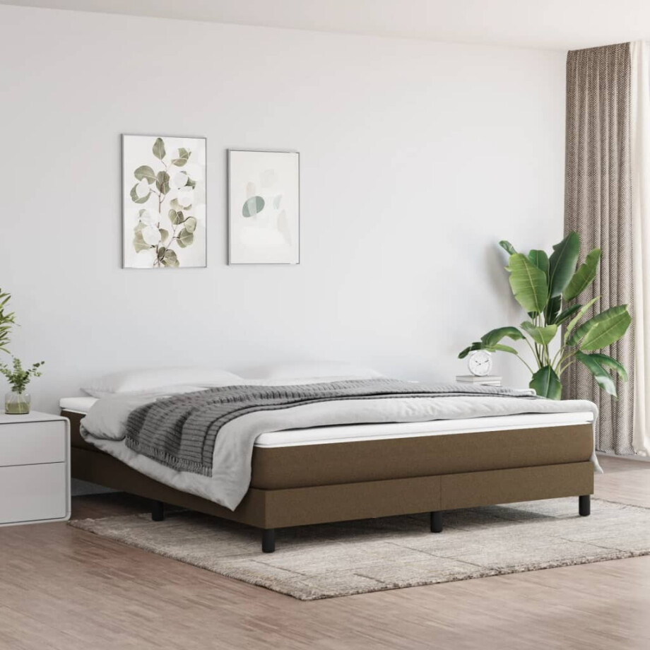 vidaXL Boxspring bed stof donkerbruin 160x200 cm vidaXL Boxspring bed stof donkerbruin 160x200 cm afbeelding 1