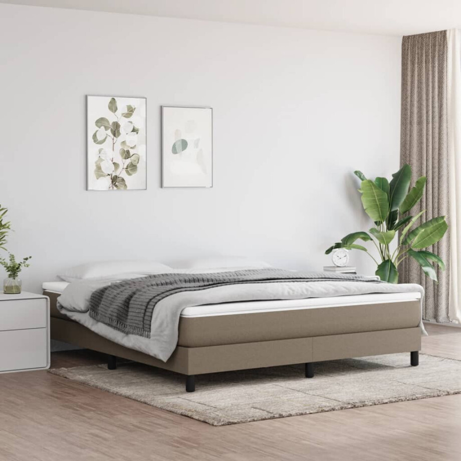 vidaXL Boxspring bed stof taupe 180x200 cm afbeelding 1