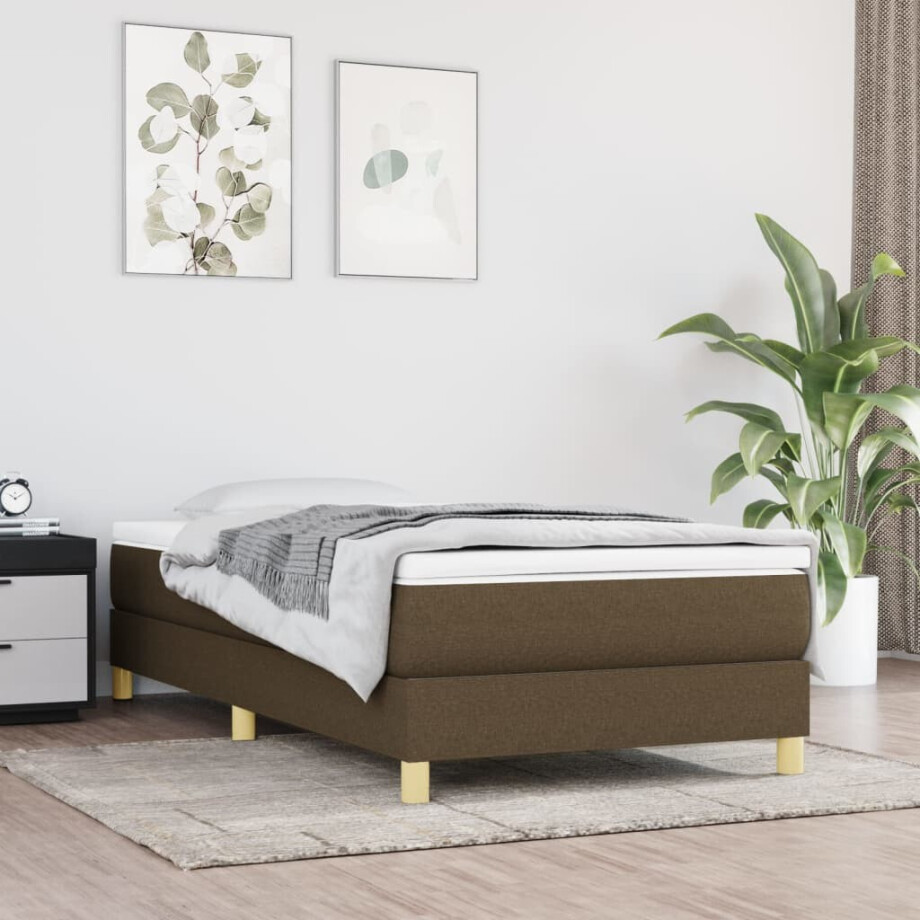 vidaXL Boxspring bed 90x200 cm stof donkerbruin afbeelding 1