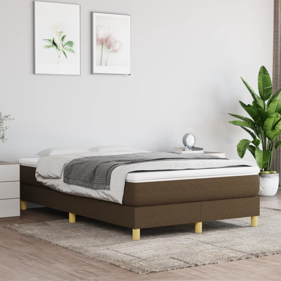 vidaXL Boxspring bed 120x200 cm stof donkerbruin afbeelding 1