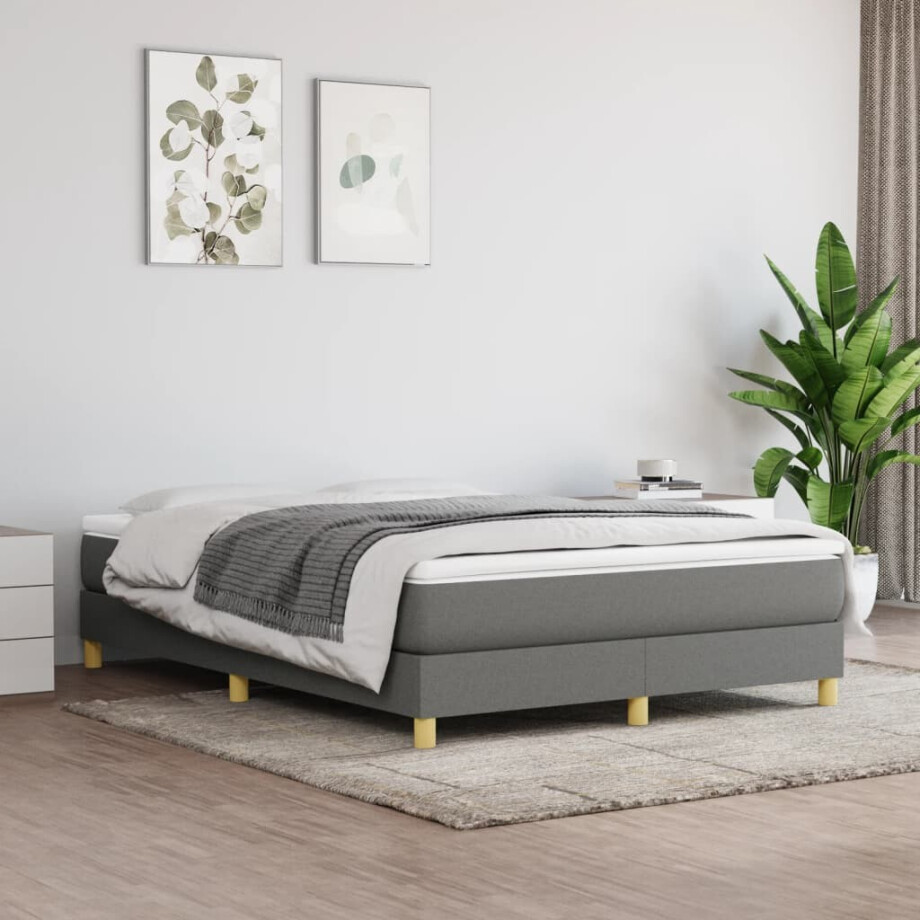 vidaXL Boxspring bed stof donkergrijs 140x190 cm afbeelding 1