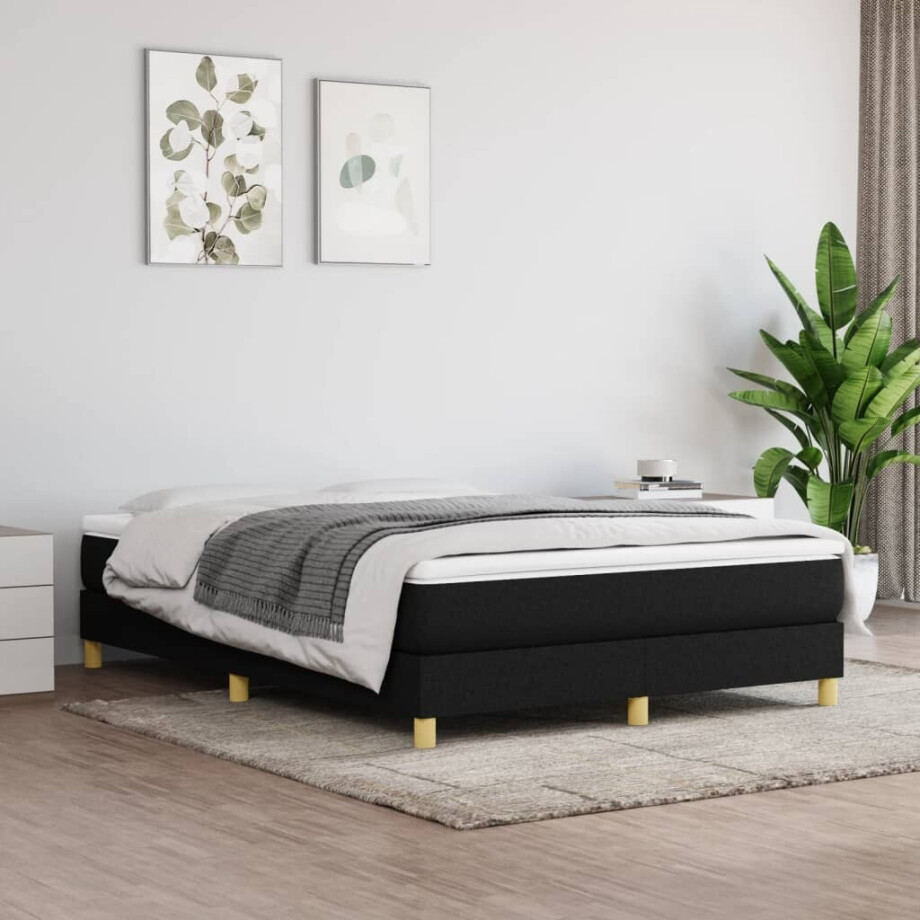 vidaXL Boxspring bed stof zwart 140x190 cm afbeelding 1