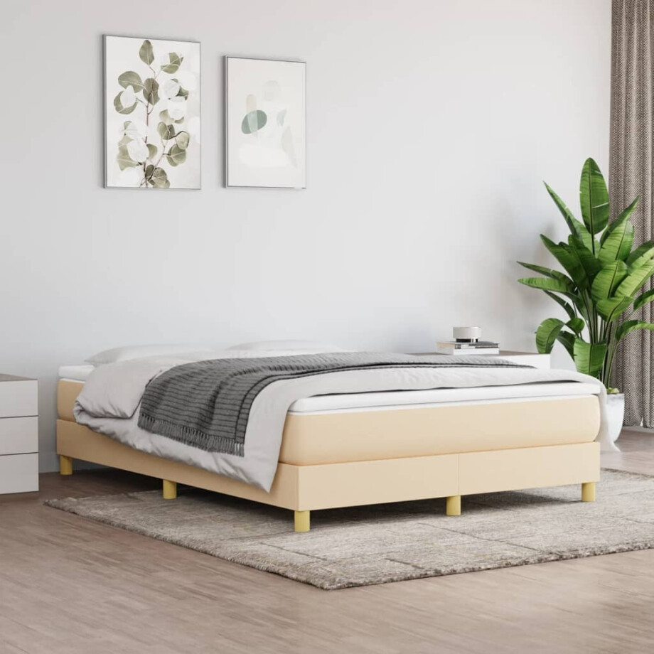 vidaXL Boxspring bed stof crèmekleurig 140x200 cm afbeelding 1