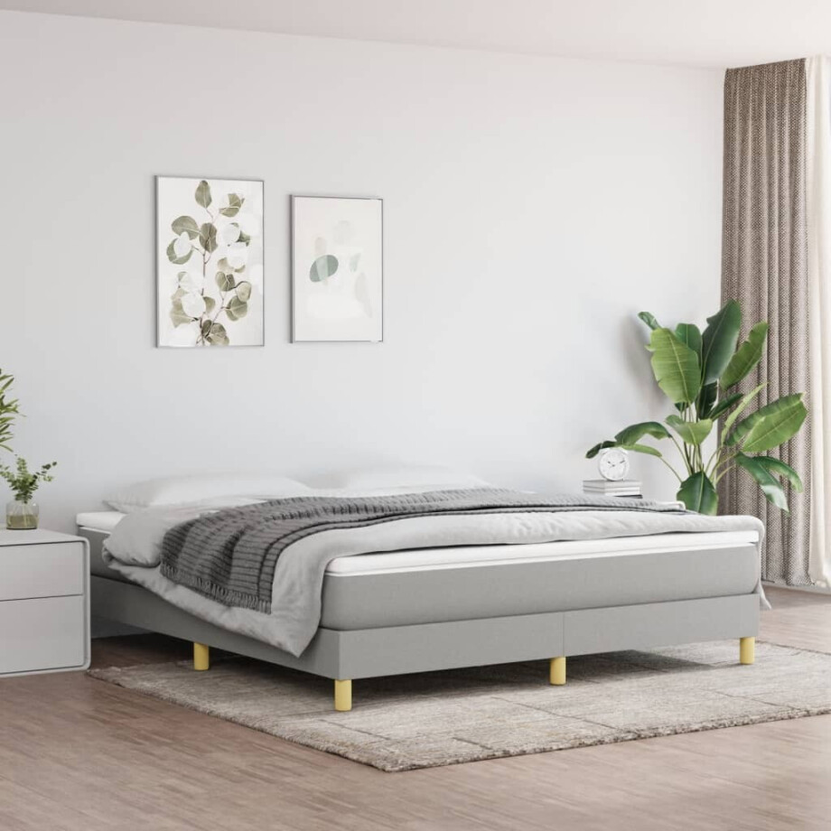 vidaXL Boxspring bed stof lichtgrijs 180x200 cm afbeelding 1