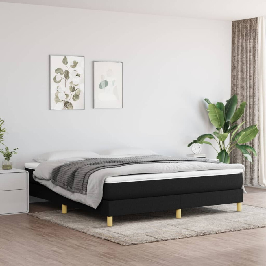 vidaXL Boxspring bed stof zwart 180x200 cm afbeelding 1