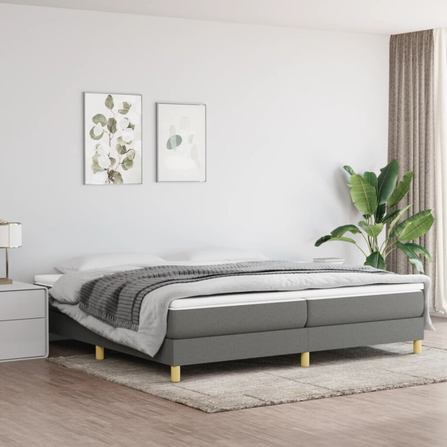 vidaXL Boxspring bed stof donkergrijs 200x200 cm afbeelding 1