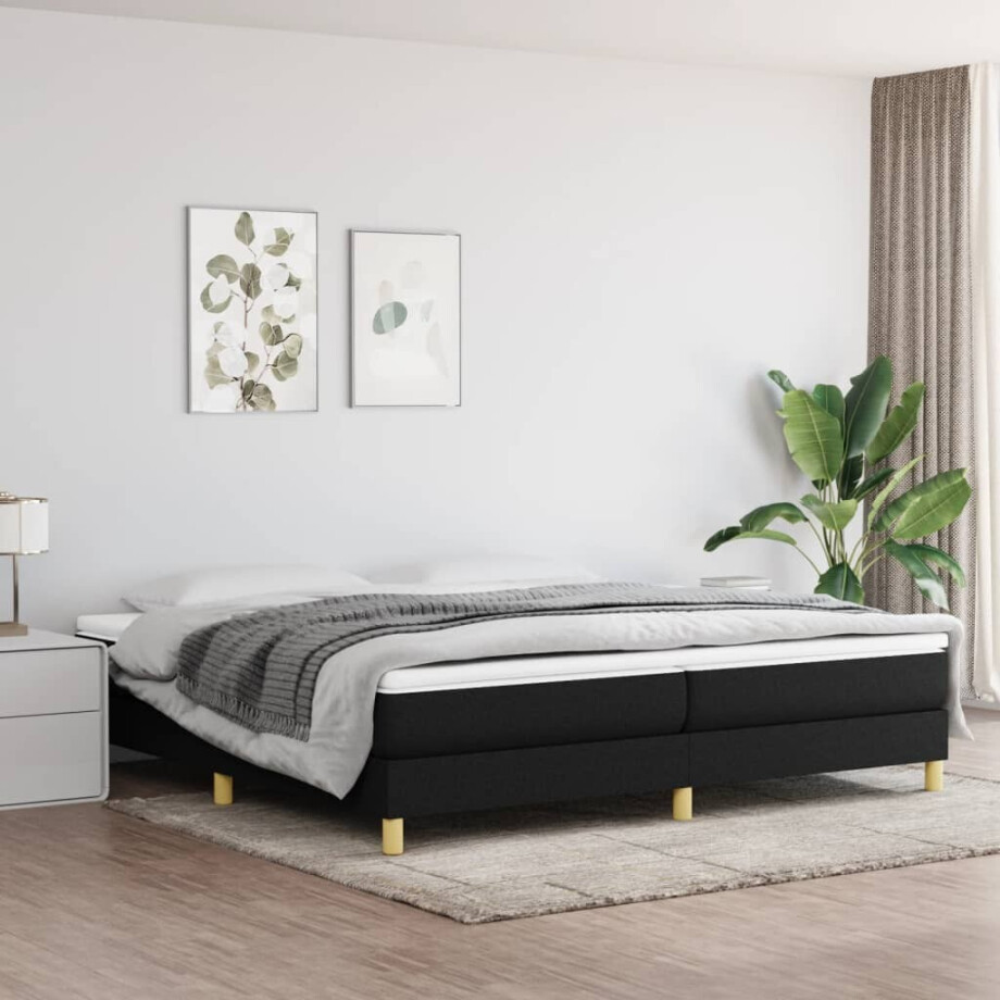 vidaXL Boxspring bed stof zwart 200x200 cm afbeelding 1