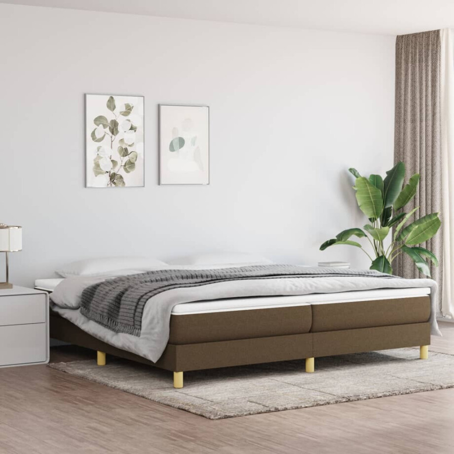 vidaXL Boxspring bed stof donkerbruin 200x200 cm afbeelding 1
