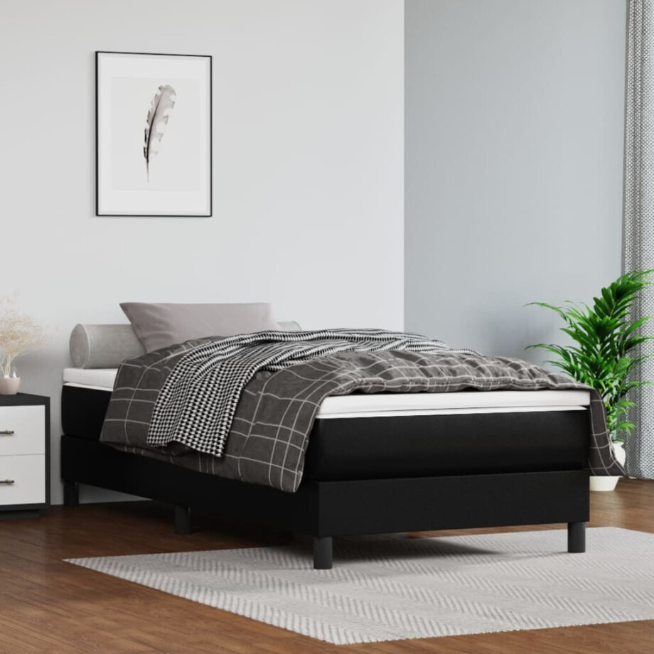 vidaXL Boxspring bed kunstleer zwart 80x200 cm vidaXL Boxspring bed kunstleer zwart 80x200 cm afbeelding 1