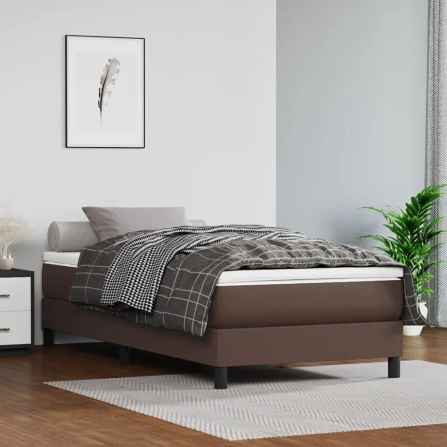 vidaXL Boxspring bed kunstleer bruin 80x200 cm vidaXL Boxspring bed kunstleer bruin 80x200 cm afbeelding 1