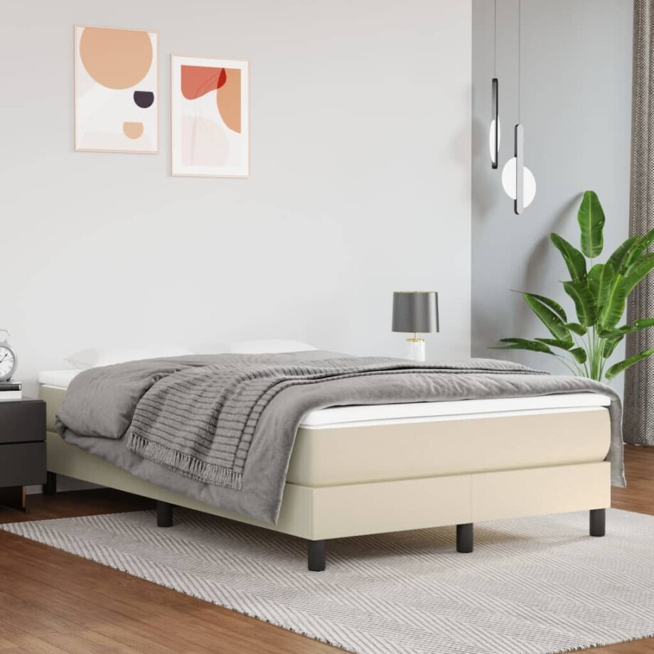 vidaXL Boxspring bed kunstleer crèmekleurig 120x200 cm afbeelding 1
