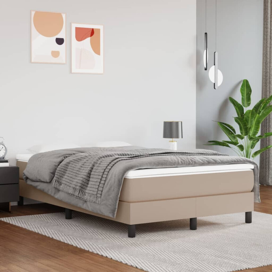 vidaXL Boxspring bed kunstleer cappuccinokleurig 120x200 cm afbeelding 1